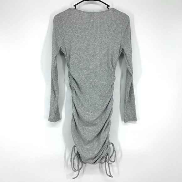 Shein Dress Gray Bodycon Mini Drawstring Side Long Sleeve - Picture 8 of 10